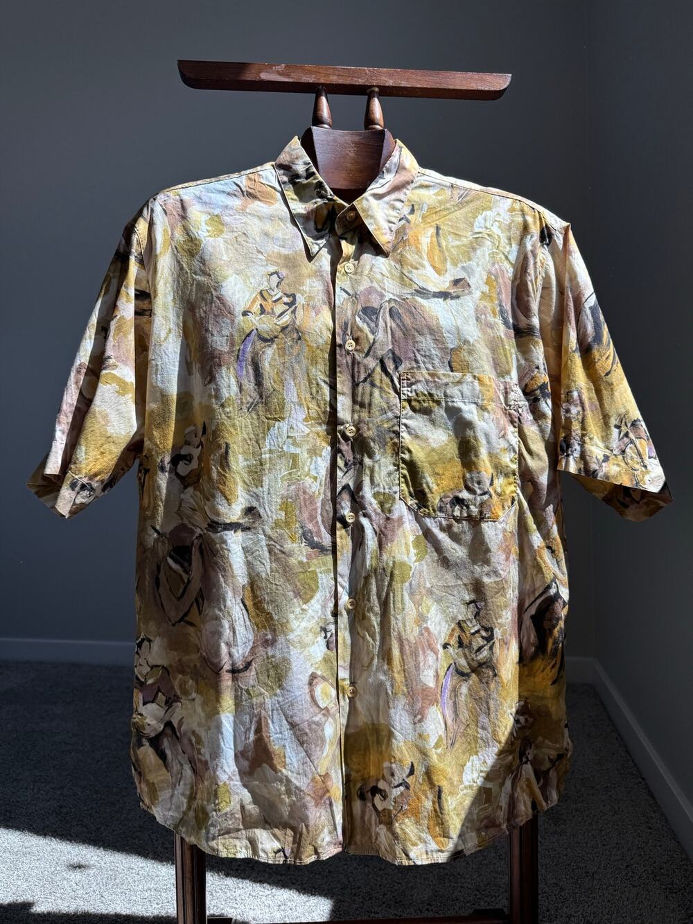 RARE VTG Equilibrio Italy Art Print Shirt Men L 100% Cotton Oversized Resortwear